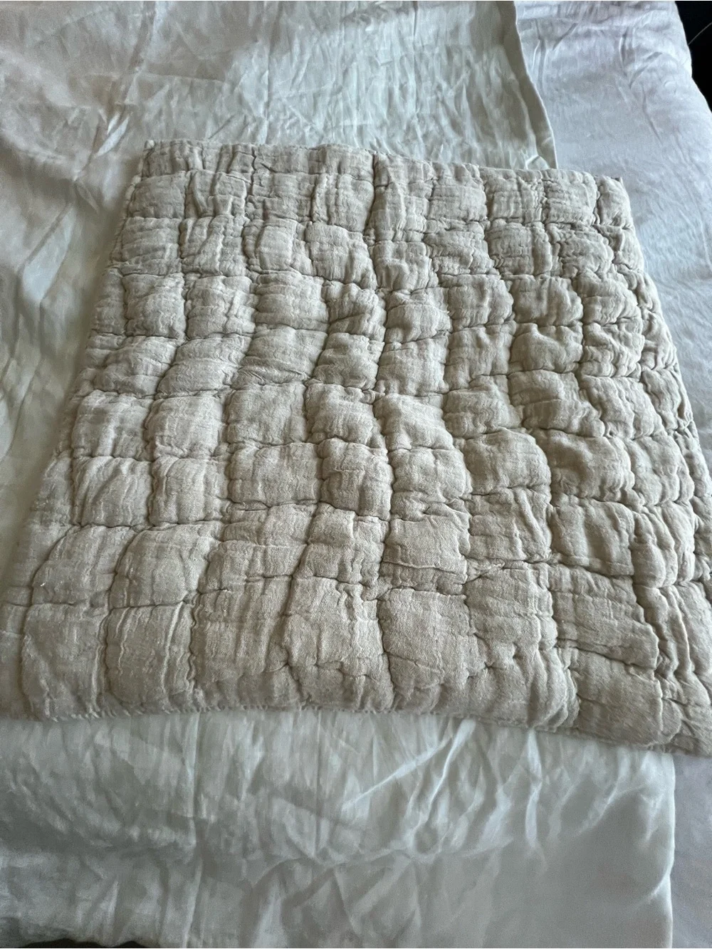 Pottery Barn Cloud Quilted Sham linen + cotton in cafe au late.